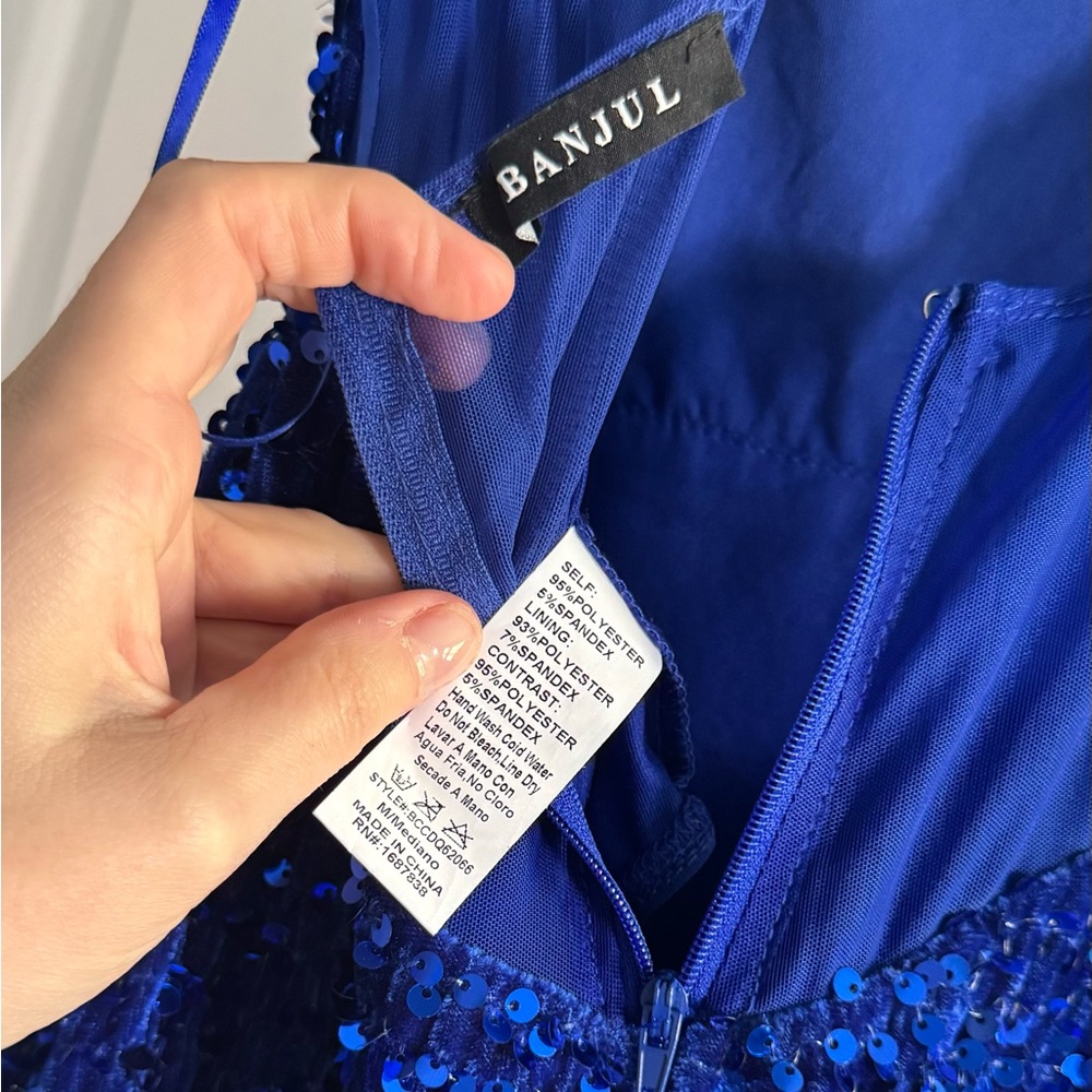 Banjul Elegant Blue Sequin Evening Gown Mardi Gras Ball - Picture 5 of 16